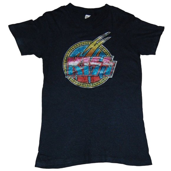 Vintage 1977-1980 KISS Single Stitch Short Sleeve T-Shirt Tee Hanes Made in USA - Picture 1 of 6